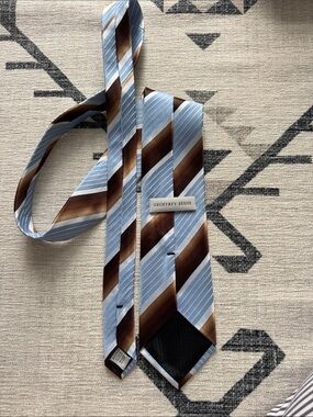 Geoffrey Beene Blue Brown Striped Silk Tie 4” Classic Wide Necktie
